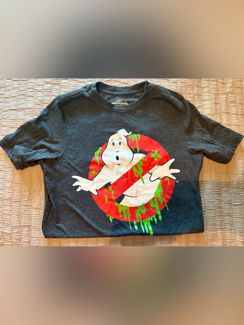 Hybrid & company Charcoal Tee with Red, White & Green Ghostbusters  Logo